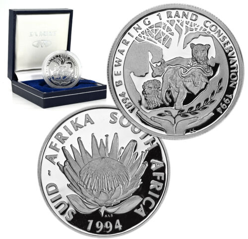 SOUTH AFRICA 1 Rand 1994 Silver Proof 'Conservation - Africa's Big Five'
