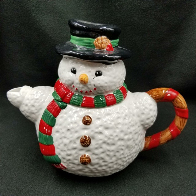 The Cellar Macy's Christmas Snowman Teapot Hot Chocolate Hand Painted 7
