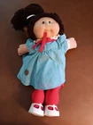 VTG 1986 Brown haired/eyed Cabbage Patch Kids girl blue dress red leggings