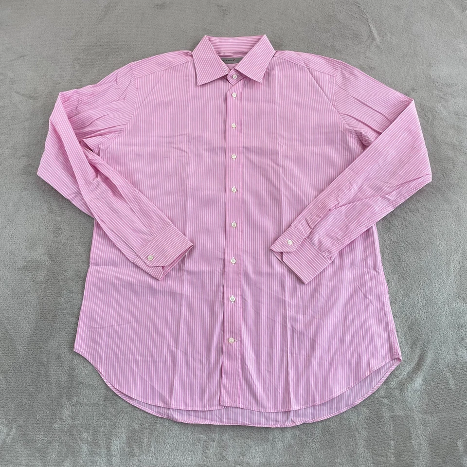 ETRO Dress Shirt Men 43 Pink Striped Long Sleeve Designer Preppy Made in Italy - Image 3 of 4