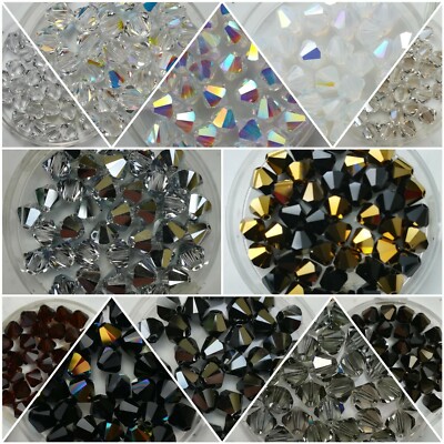 6mm Swarovski  Kristall/Schwarz/Weiß Bicone Doppelkegel 10x 5301/5328 FARBWAHL
