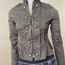 Women  s Deep Green Cotton Casual Stretch Slim Metallic Button Size L Jacket