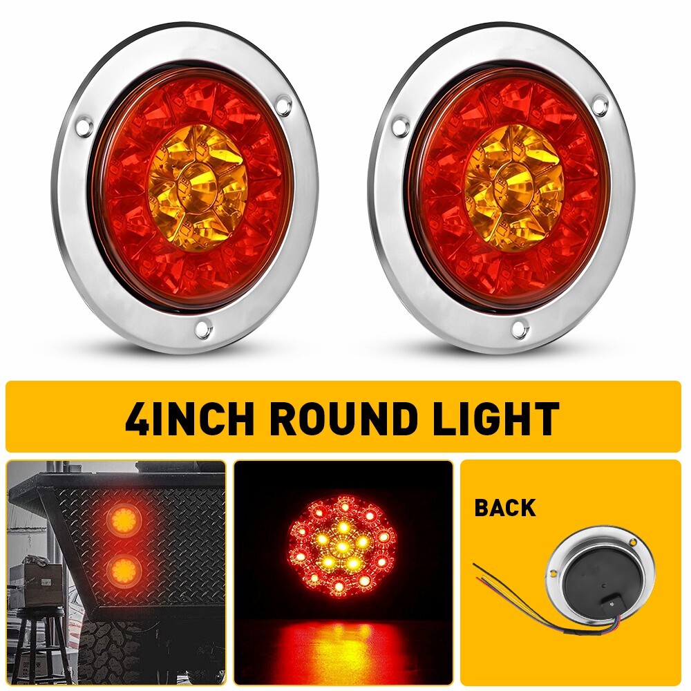 2-Pack 4-Inch Round 16-LED Red/Amber Truck Trailer Tail Lights