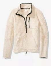 NWT Victoria Secret PINK Teddy Half Zip Sherpa Pullover Jacket Sand Color- L