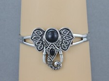 antiqued silver elephant bracelet trunk ears black bead metal cuff bracelet