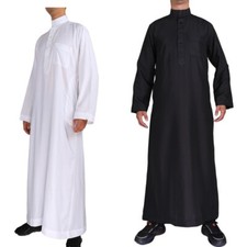 Eid Muslim Man Dress Jubba Thobe Islamic Kaftan Saudi Arab Men Long Sleeve Robe