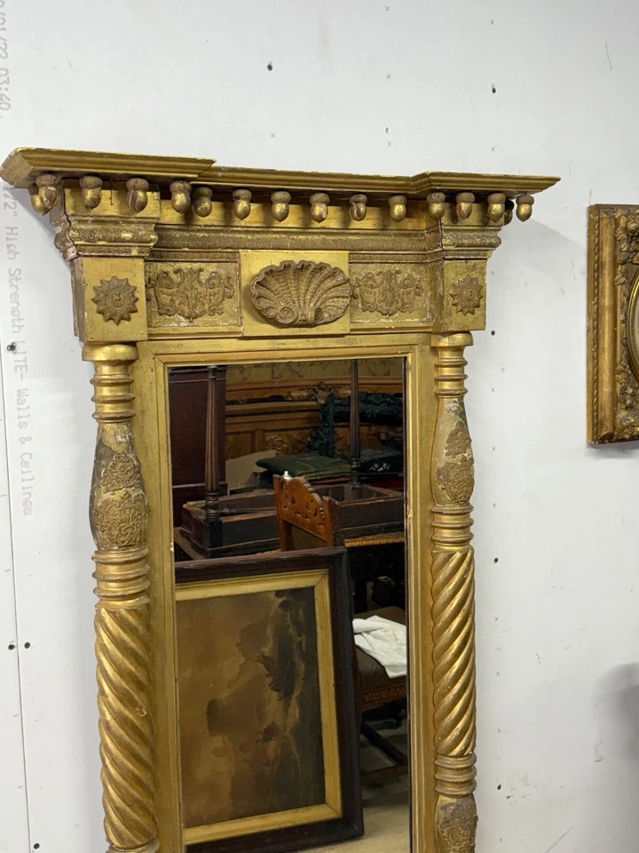 Espejo de salón federal dorado grande clásico original vidrio 54 X 32 Foto 3 de 4