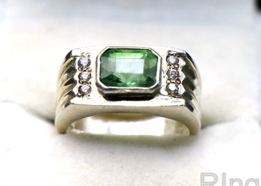 Anillo de apatita verde para hombre regalo para esposo plata de ley 925 tallas 5-15 hecho a mano Foto 2 de 4