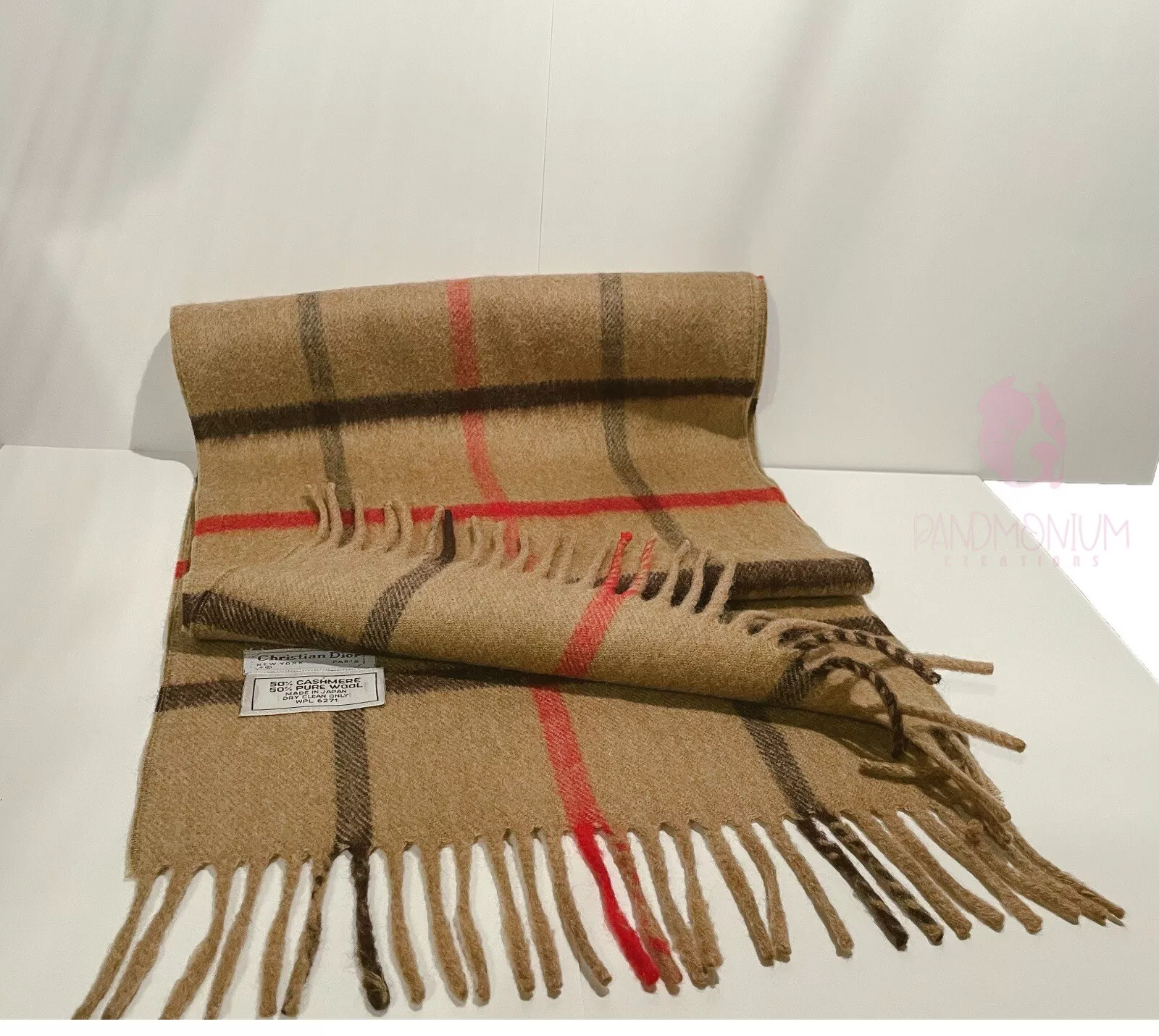 Écharpe à carreaux Christian Dior 50 % cachemire et 50 % laine rouge et marron