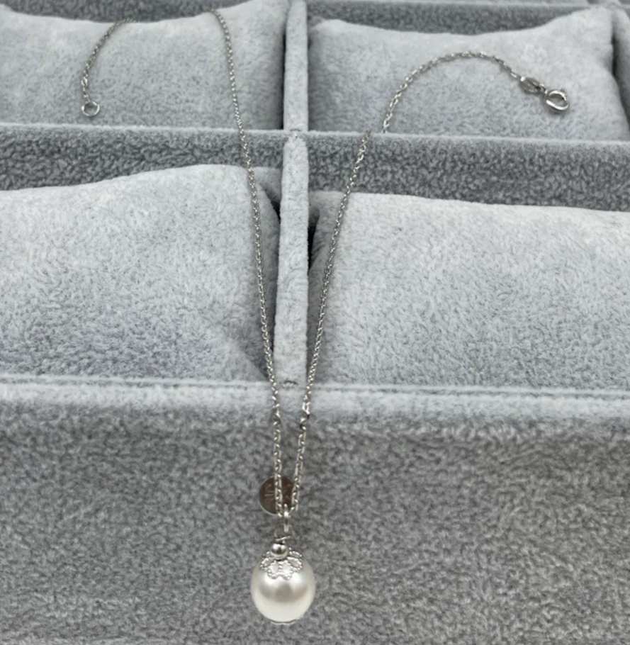 COLLANA DONNA FIRMATA ARGENTO 925 CATENINA CON CIONDOLO DI PERLA NATURALE BIANCA - Immagine 2 di 4