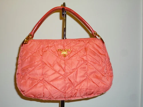 DAMAGED PRADA HANDBAG Authentic Quilted Orange Coral with Authenticity Cards
