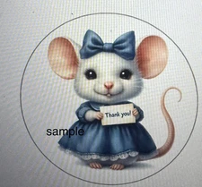 30 CUTE MOUSE THANK YOU ENVELOPE SEALS LABELS STICKERS 1.5" ROUND GIFTS