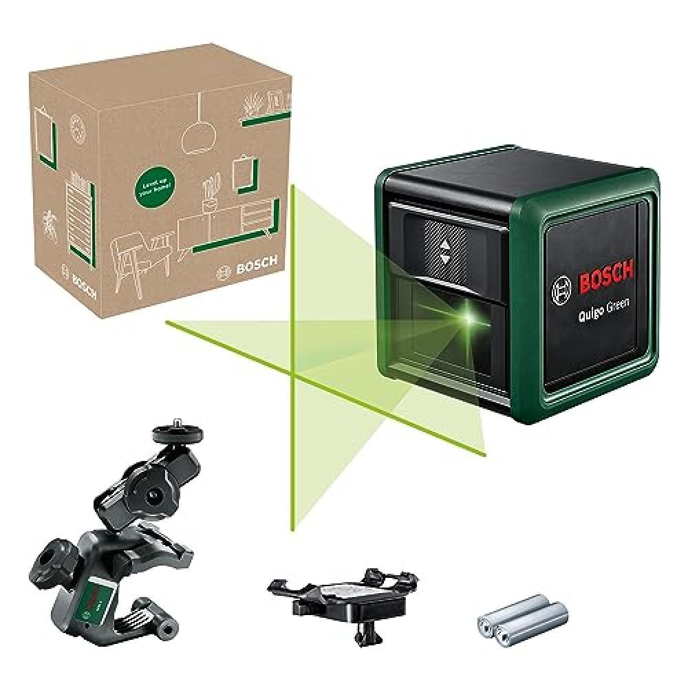 Bosch livella laser a croce Quigo Green con morsetto snodabile MM 2 (laser verde