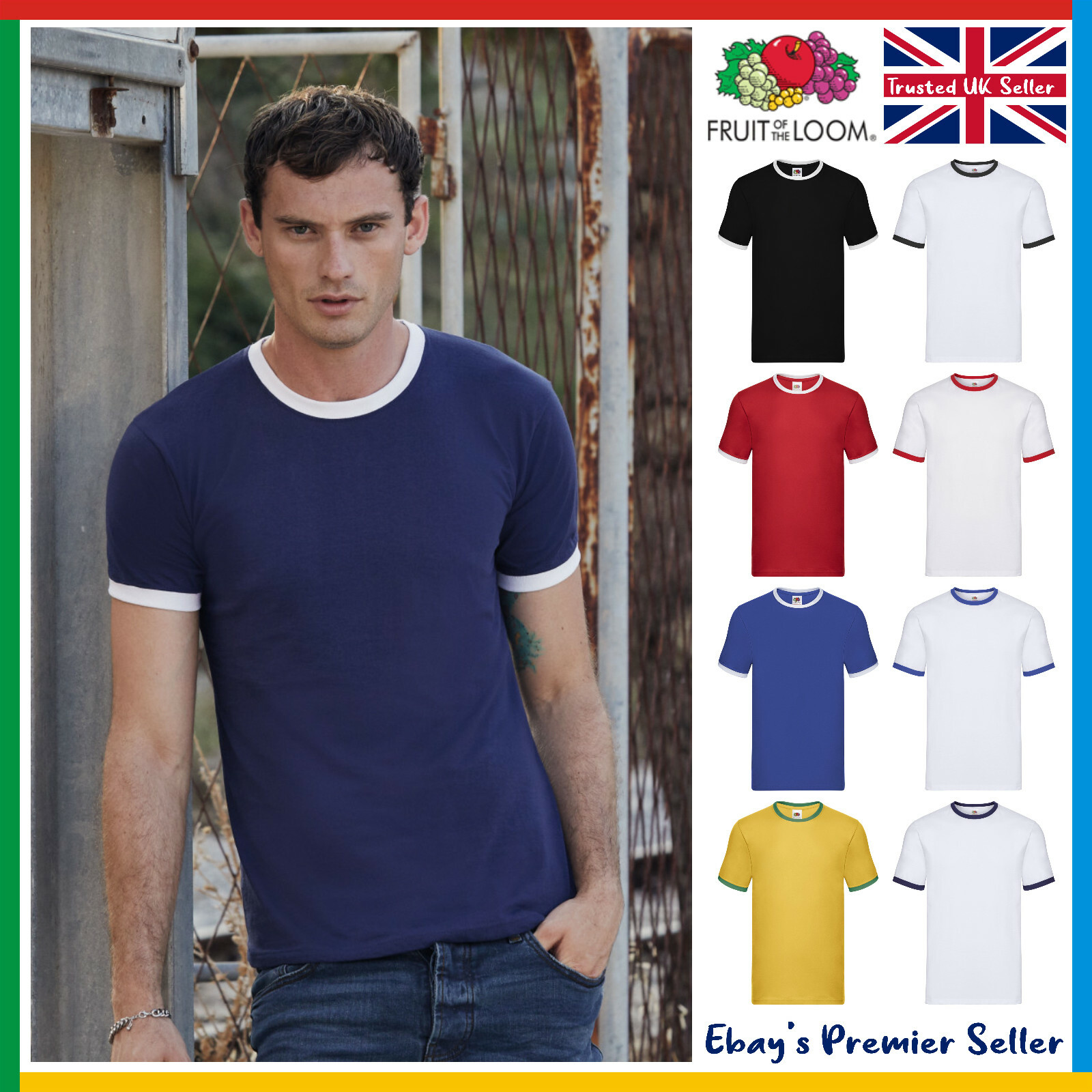 Mens Contrast Ringer T-Shirt / Fruit of the Loom Short Sleeve - Fast ...