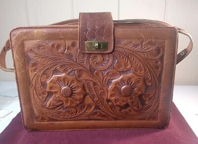 Stunning rare Vintage 50'S MCM Tooled Leather Purse Shoulder,cross Body..