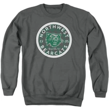 Northwest Missouri State Adult Crewneck Sweatshirt Plaid Badge, Charcoal, S-3XL