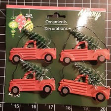 4 Red Truck Christmas Tree Ornaments By Merry Christmas House 2 3/4in X 2 in