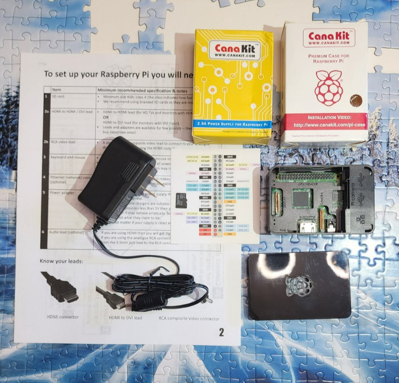 Raspberry Pi 3 B & Starter Kit Canakit Black Case, SD Card, 2.5A Adapter, Python