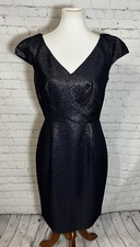 Calvin Klein Navy Blue Metallic V Neck Cocktail Dress Fit & Flare Womens 8