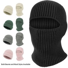 2In1 Mask Beanie Hat Kintted Thicken Winter Ski Balaclava Full Face Mask Earmuff