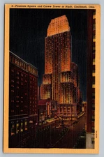 1954 Fountain Square And Carew Tower At Night Cincinnati OH Vintage Postcard