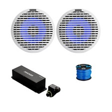 2x Kicker 6.5" 130W Marine LED Speaker,White  Silver Grille,Remote,Wire