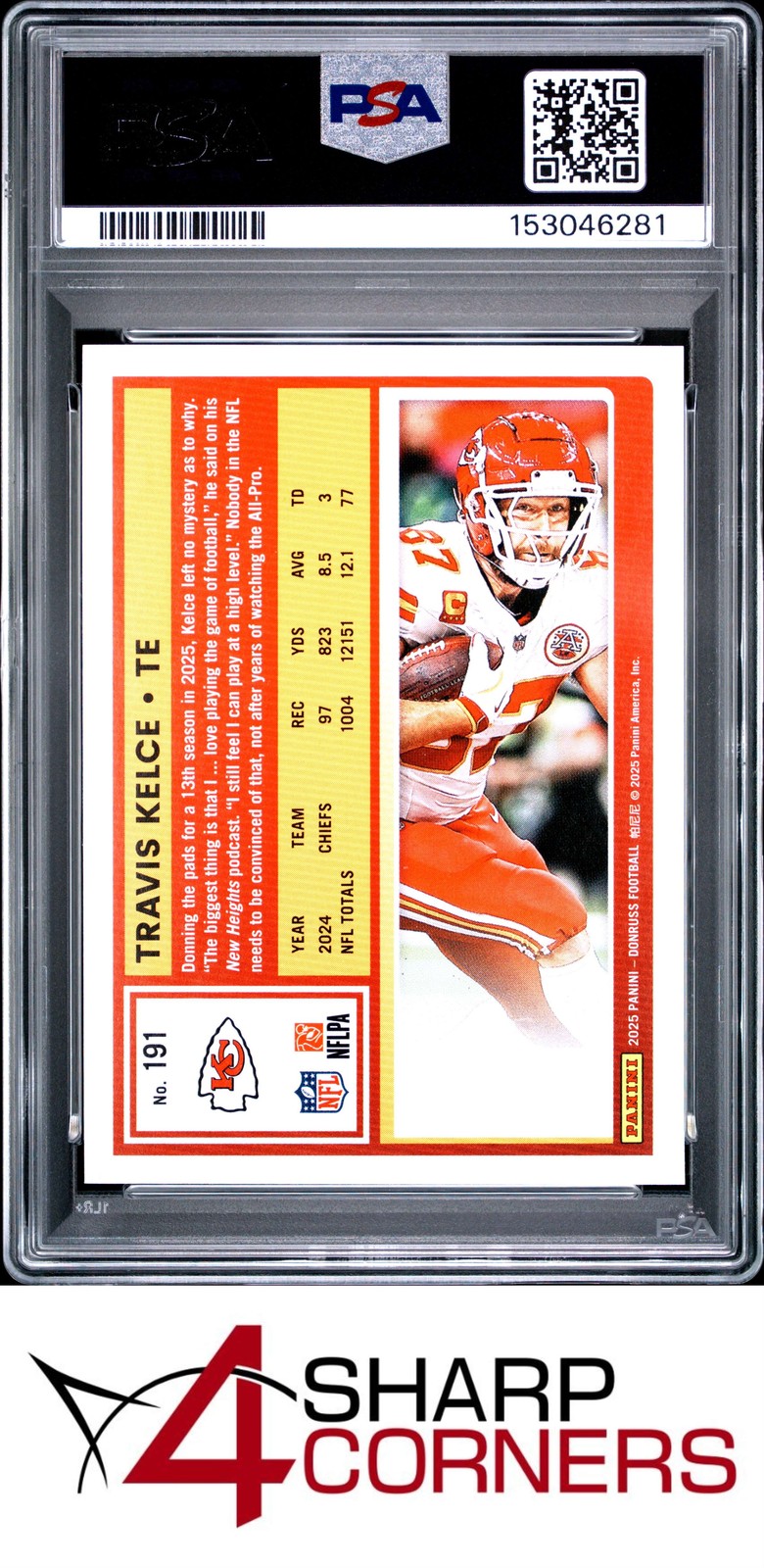 2025 PANINI DONRUSS #191 TRAVIS KELCE POP 2 PSA 10 view 2