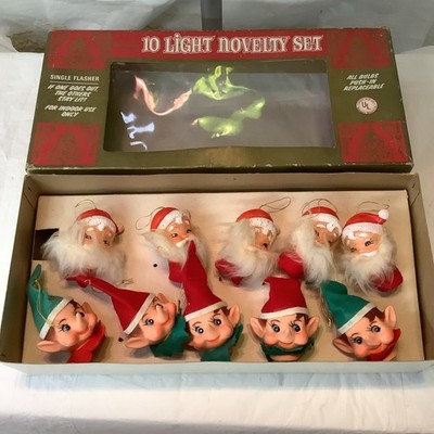 Vintage Christmas Pixie Elf Santa Head Light Covers Original Box RARE Penney s 