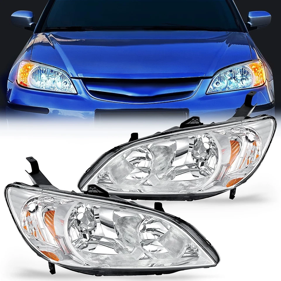 2004-2005 Honda Civic Halogen Headlight Assembly with Clear Lens - Easy Install Foto 3 de 4