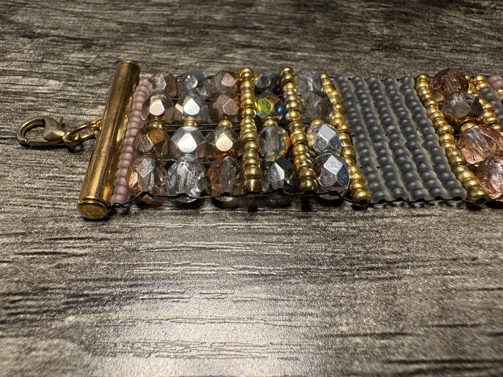 Multicolor Beaded Cuff Bracelet Adjustable 7in Gl… - image 7