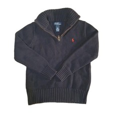 Polo Ralph Lauren Boys Pullover Quarter-Zip Dark Navy Blue Sweater S 8