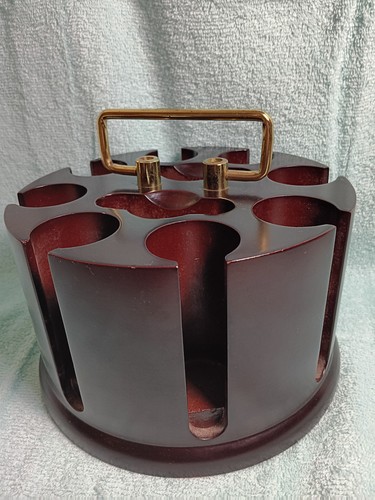 Solid Wood Brass Handle Poker Chip Caddy Carousel 8 Slot No Spin