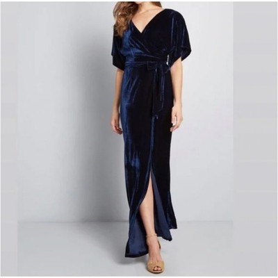 ModCloth Velvet Wrap Dress Evening Party Cocktail Maxi Dress Size S