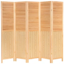 6 ft. Tall Louvered Beadboard Room Divider Natural 5 Panel