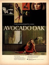 Georgia-Pacific Avocado Oak Paneling Vintage 1968 Magazine Print Ad Woman AD123