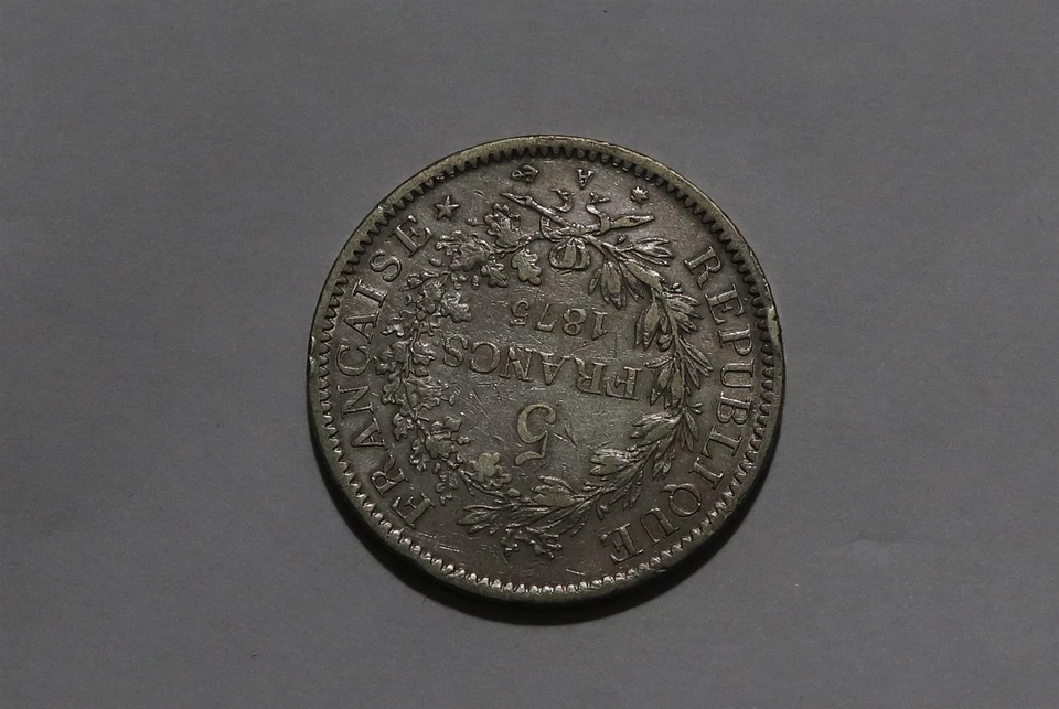🧭 🇫🇷 FRANCE 5 FRANCS 1875 A SILVER HERCULES B88 #Z5369 - Image 3 of 4