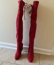 womens boots size 8 knee high red suede