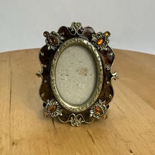 Mini Bejeweled Picture Frame, Enameled Ornate Photo Frame Display With Stand