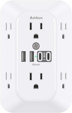 Surge Protector 6 Outlet Extender Splitter Wall Charger 2 USB-C Port Power Strip