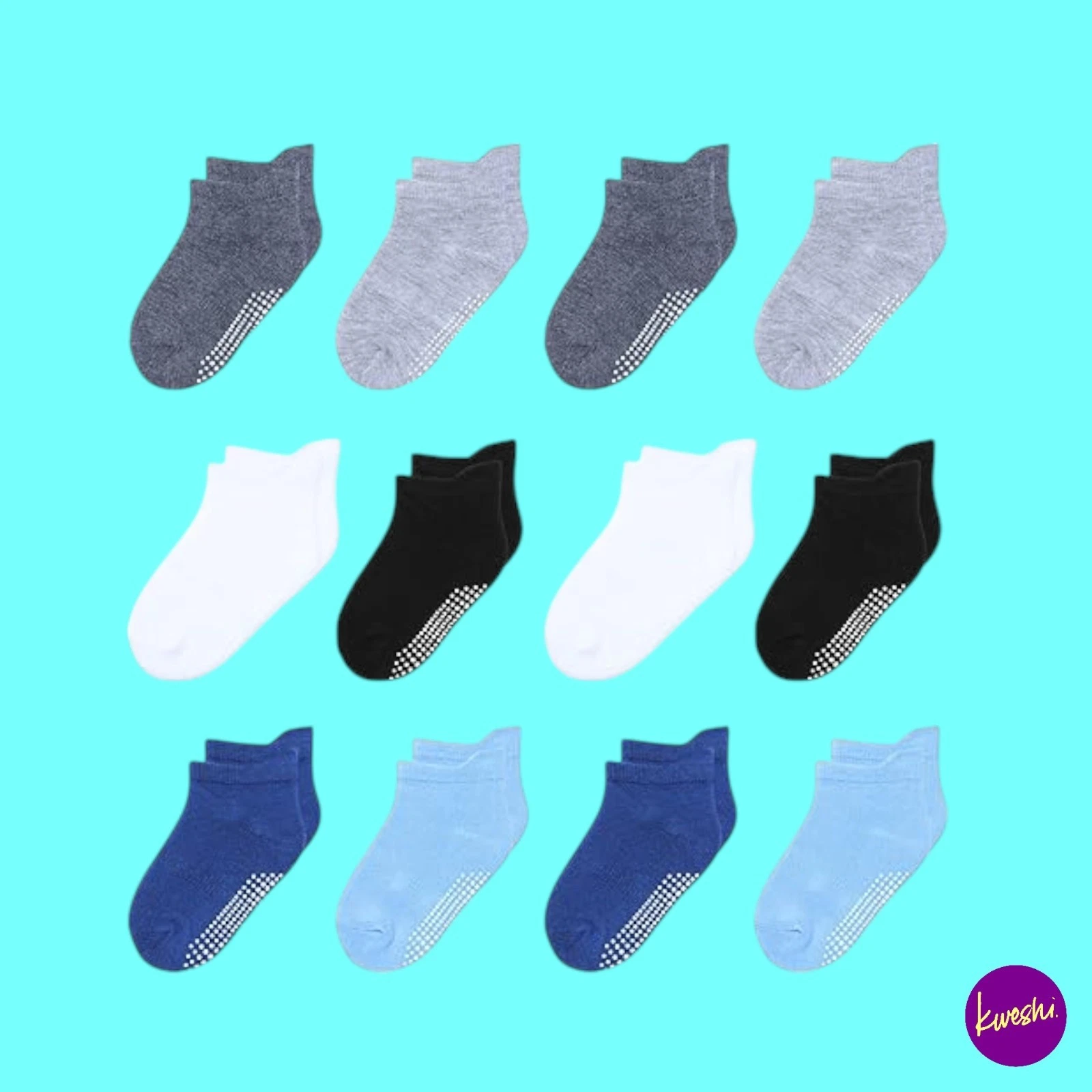 HYZGB Unisex Baby Ankle Socks, 12-Pack Non-Skid, Assorted, UK 12-24 months