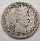 《Silver》1909-S USA BARBER QUARTER -- .1808 OZ of SILVER!!!