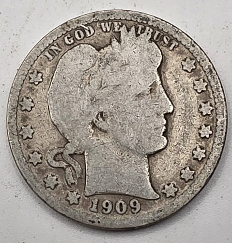 《Silver》1909-S USA BARBER QUARTER -- .1808 OZ of SILVER!!!