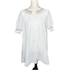 Madewell Rainbow Smocked Trapeze Mini Dress Kimono Floral Pale Parchment Large