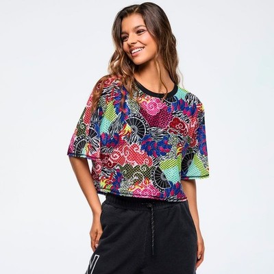 Zumba Eastern Flavor Boxy Dolman Crop Top - Pink/Yellow ~ XS & XL