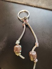 Handmade Keychain Large Beads Tribal Leather String Painted Beads Dangle