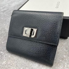 GUCCI Folded Wallet Black Grain Leather Turn Lock