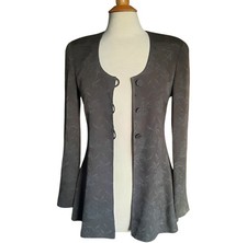 Vintage EMPORIO ARMANI Grey Jacquard Collarless Peplum Jacket Sz 38 4/6 US