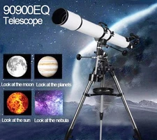 Skyoptikst 900mm FL Newtonian Telescope 90mm Aperture, EQ Tripod, 3X Barlow，675x