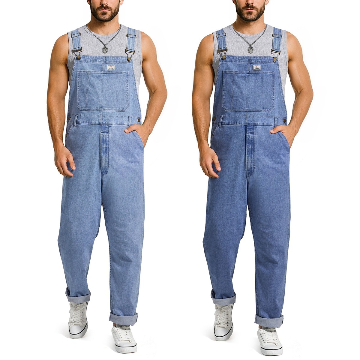 HISEA Men Flex Denim Bib Overalls Relaxed Fit Workwear Tapered Leg