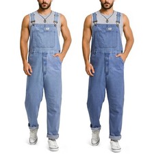 HISEA Men Flex Denim Bib Overalls Relaxed Fit Workwear Tapered Leg Jumpsuit Jean